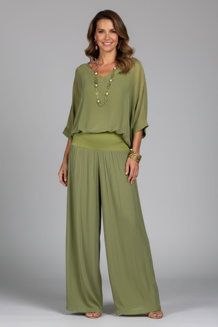 Florencia | Chiffon set met wijde broek voor dames