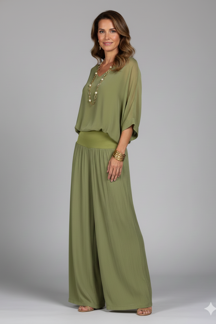 Florencia | Chiffon set met wijde broek voor dames