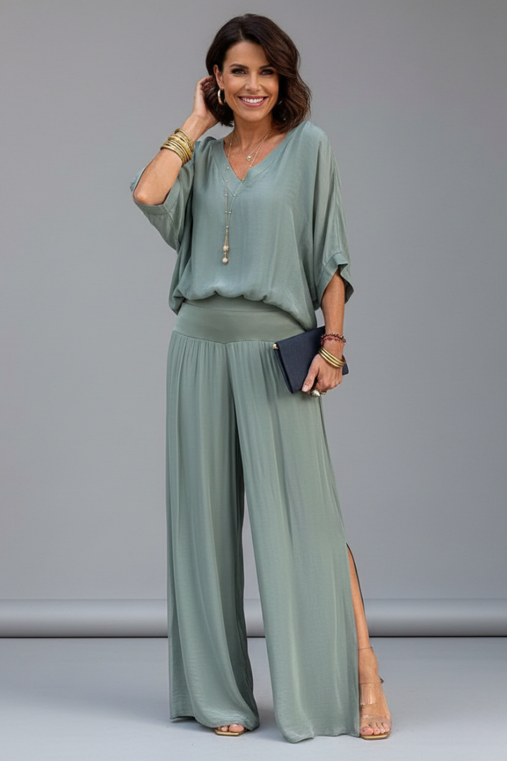 Florencia | Chiffon set met wijde broek voor dames