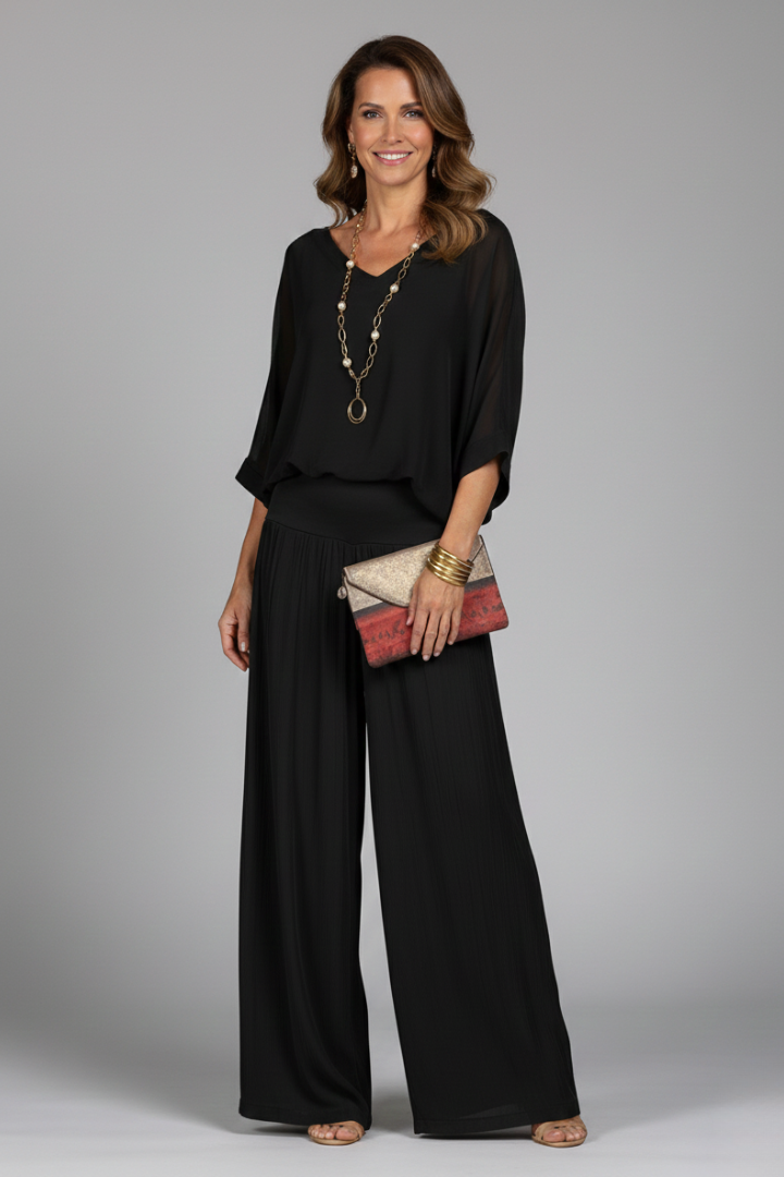 Florencia | Chiffon set met wijde broek voor dames