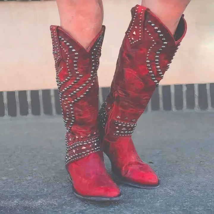 Ava | Kniehoge westernlaarzen met studs voor dames