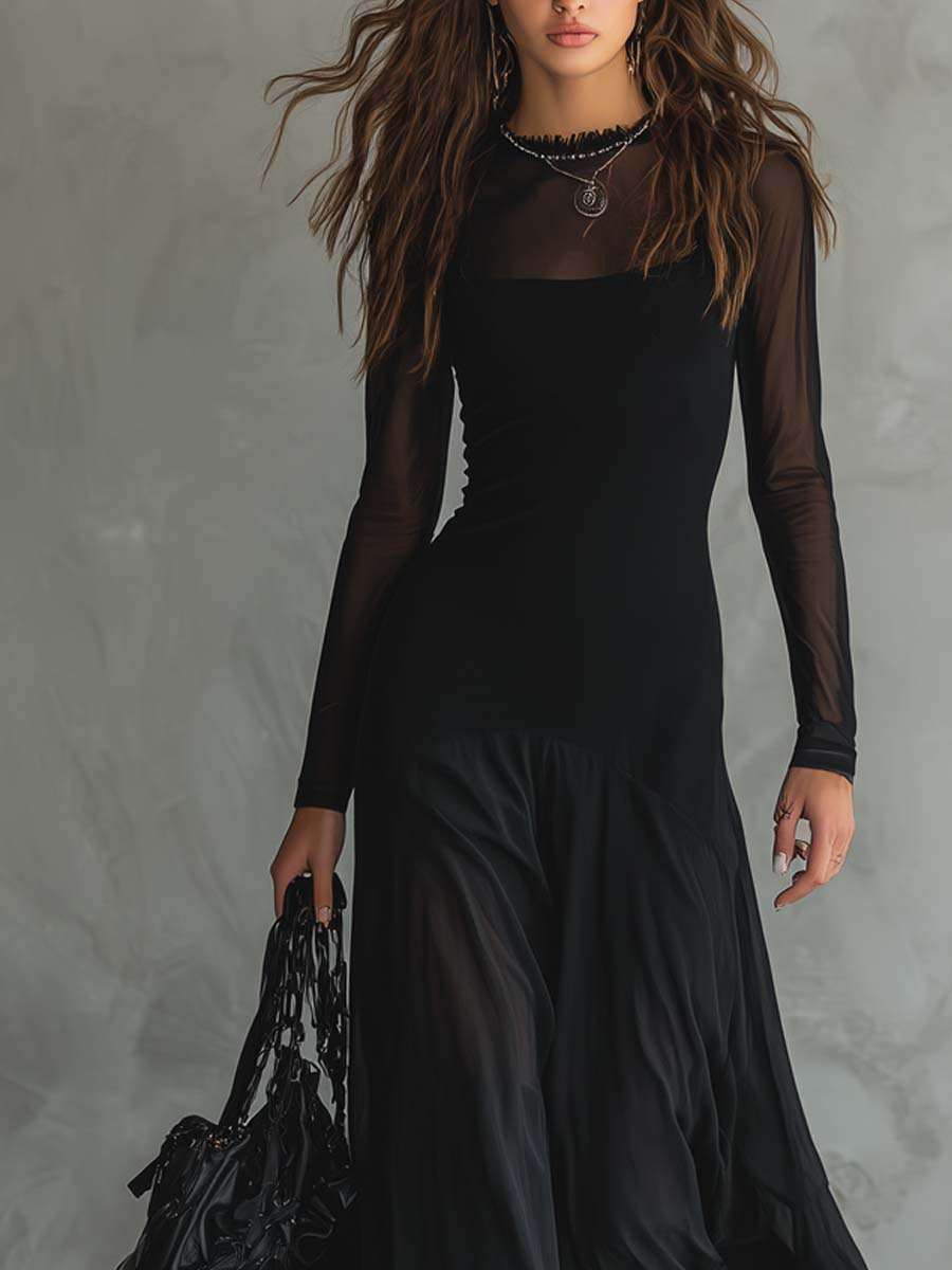 Nina - Maxi jurk in zwart tule met een losse snit
