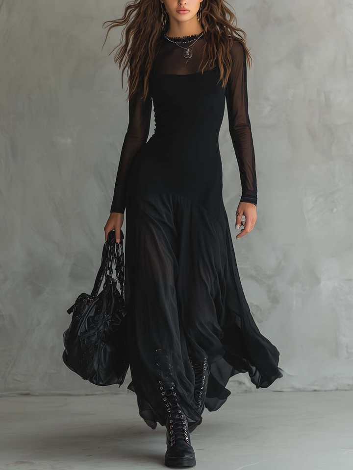 Nina - Maxi jurk in zwart tule met een losse snit