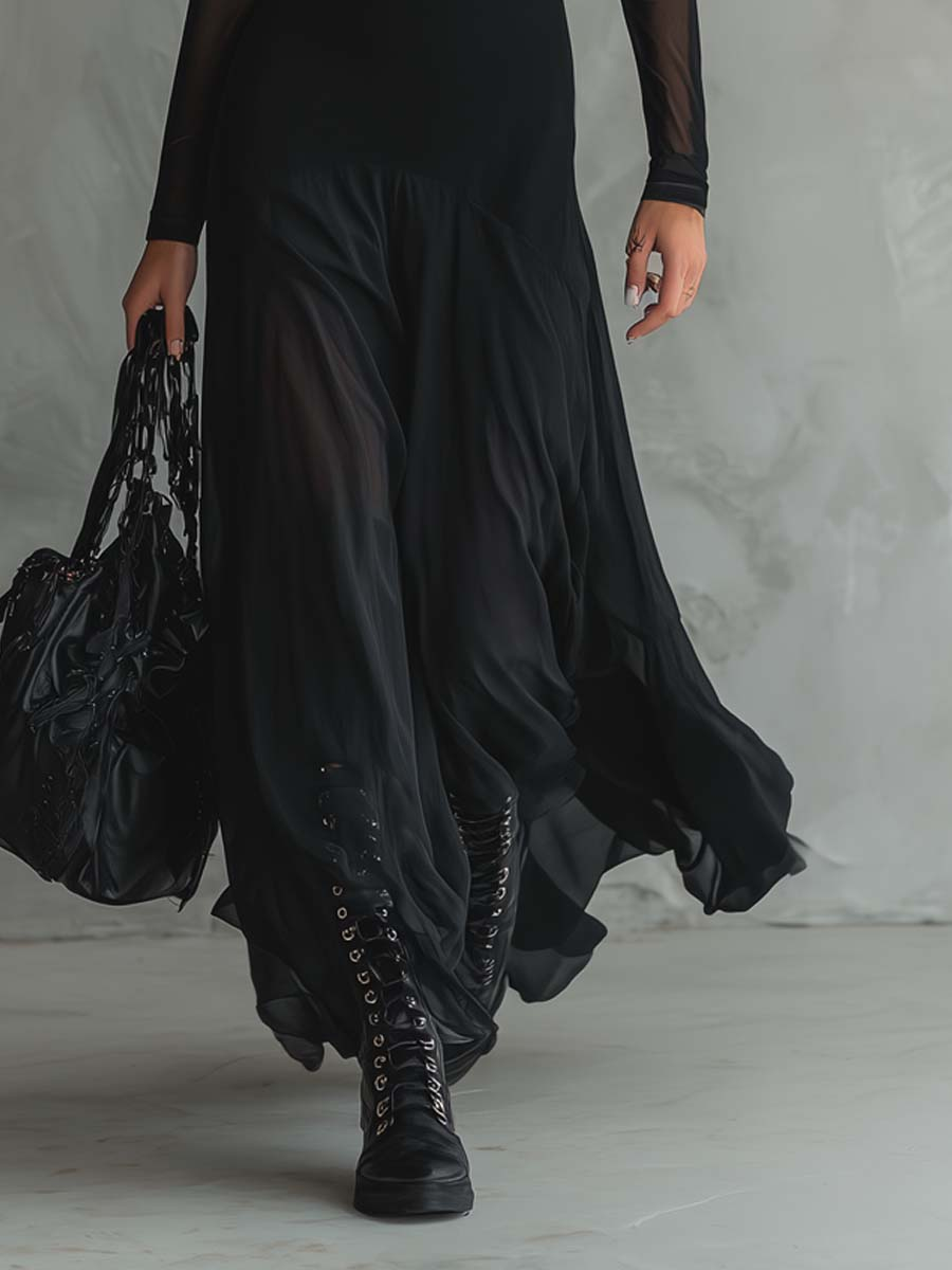 Nina - Maxi jurk in zwart tule met een losse snit