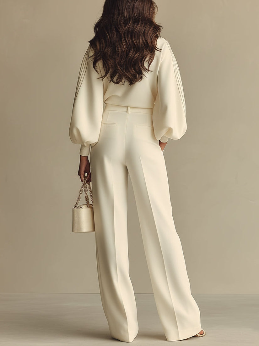 Hannah | Ribgebreide set met wijde broek voor dames