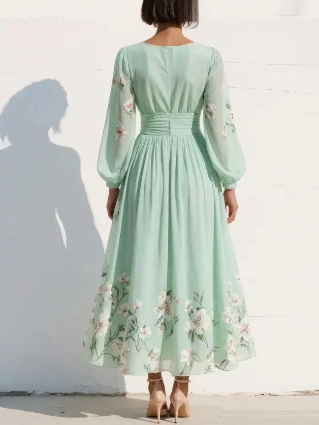 Elga - Maxi plissé jurk in chiffon met bloemenpatroon