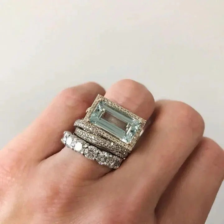 Vintage Zilveren Ringenset met Glazen Turquoise
