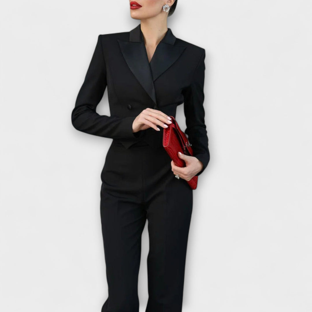 Noa - Zwart Perlenbelegd Rugvrij Kort Blazer Set