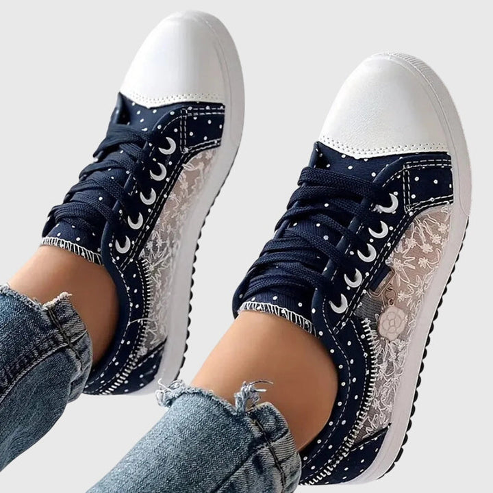 Elena | Plateausneakers met veters en gestippelde stof voor dames