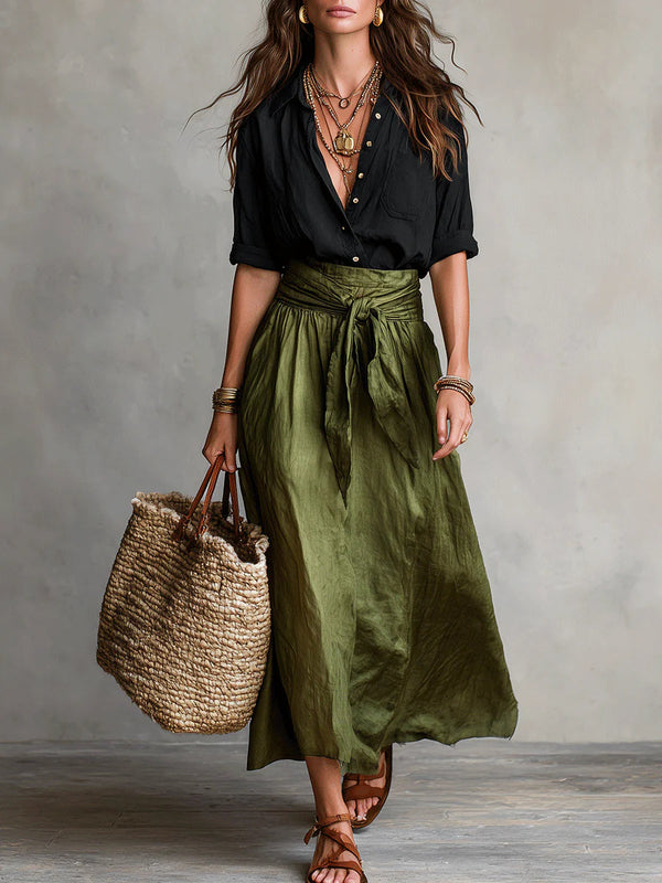 Anastasia | Set met knoopblouse en midirok in A-lijn voor dames