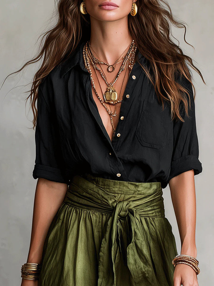 Anastasia | Set met knoopblouse en midirok in A-lijn voor dames