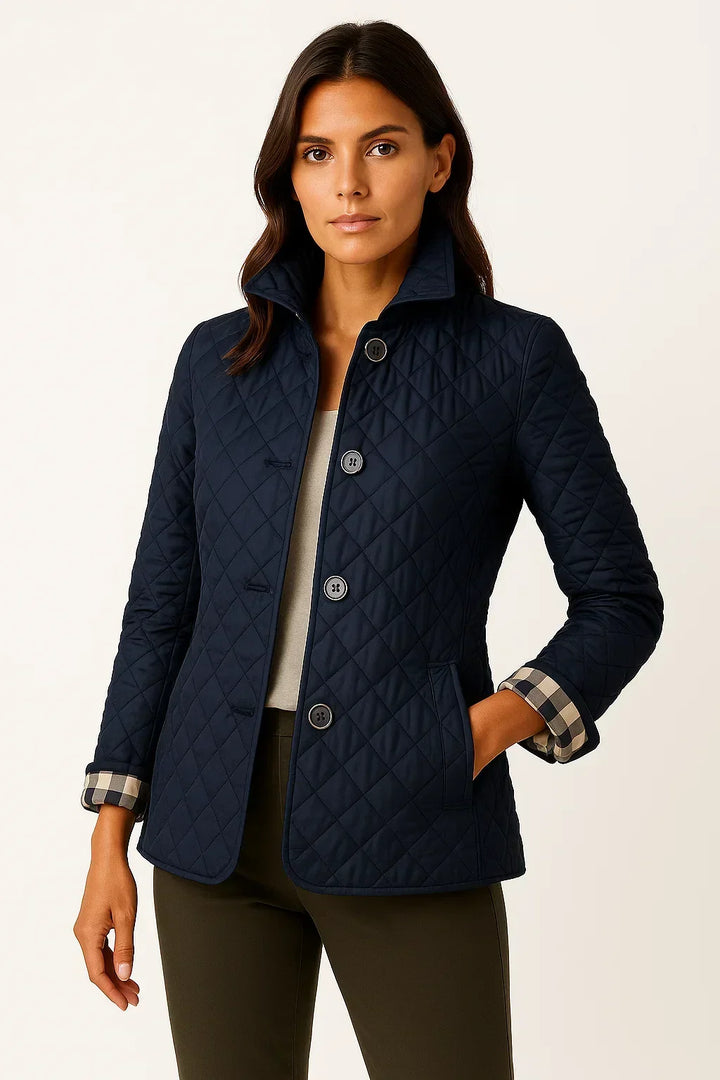 Anna | Gewatteerde blazer met knopen en geruite manchetten voor dames