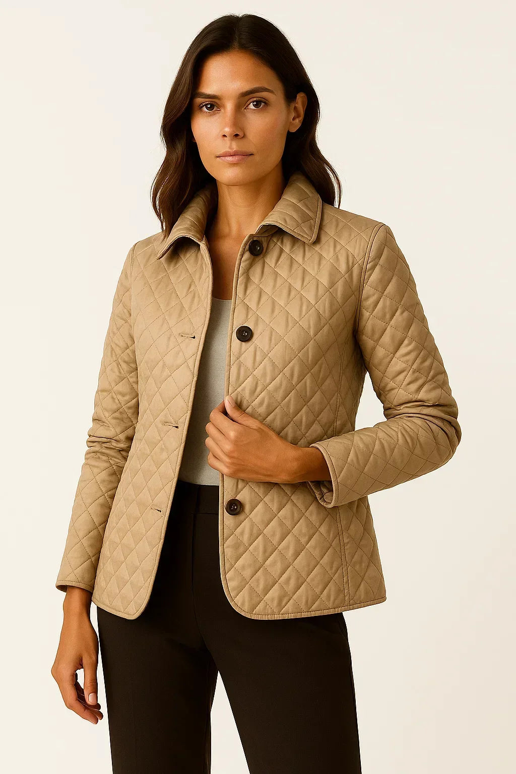 Anna | Gewatteerde blazer met knopen en geruite manchetten voor dames