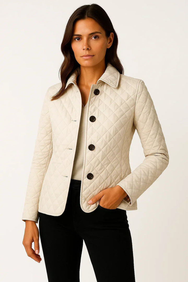 Anna | Gewatteerde blazer met knopen en geruite manchetten voor dames
