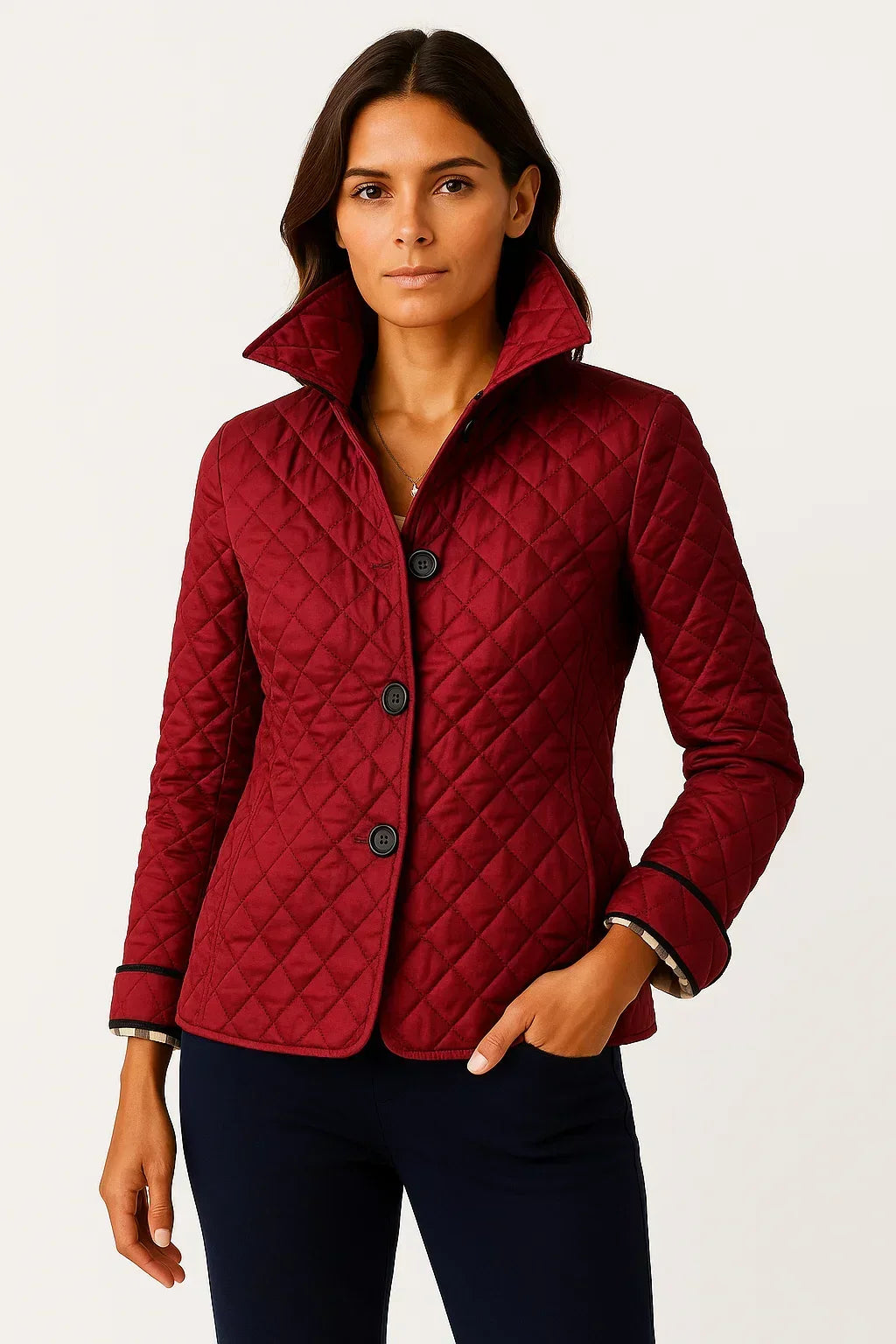 Anna | Gewatteerde blazer met knopen en geruite manchetten voor dames