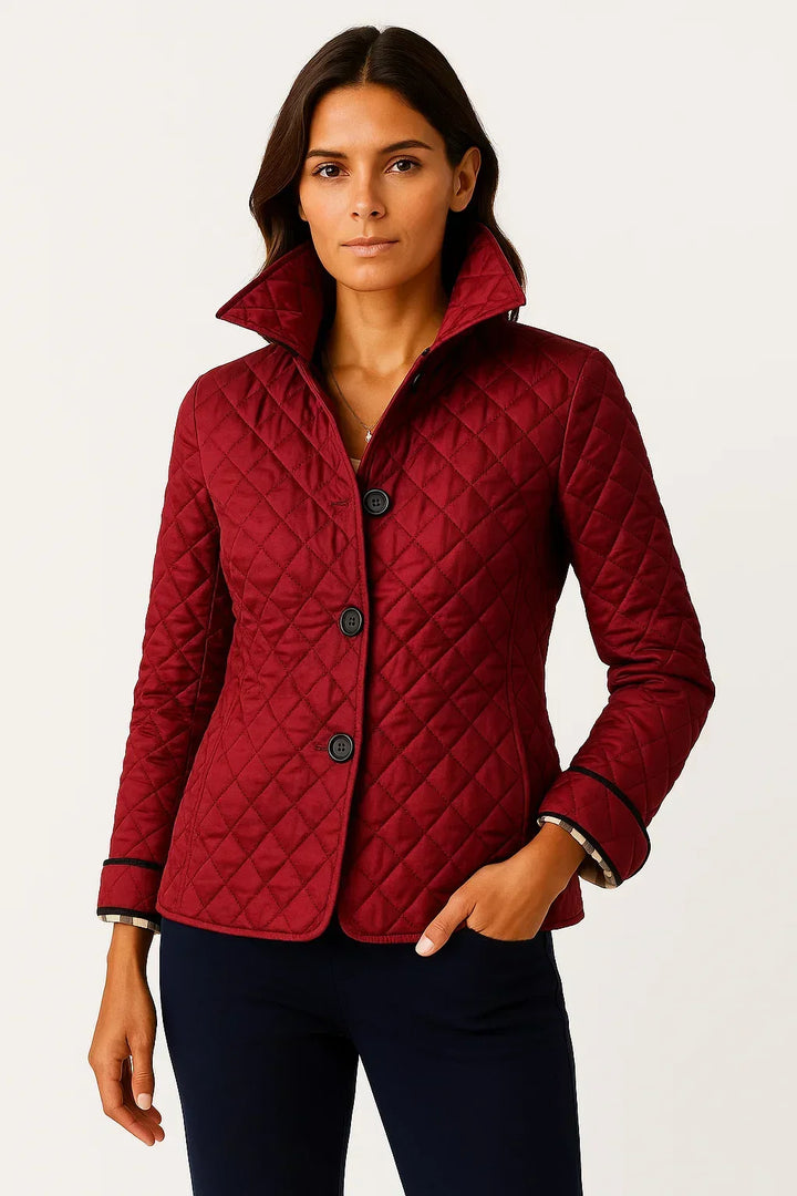 Anna | Gewatteerde blazer met knopen en geruite manchetten voor dames