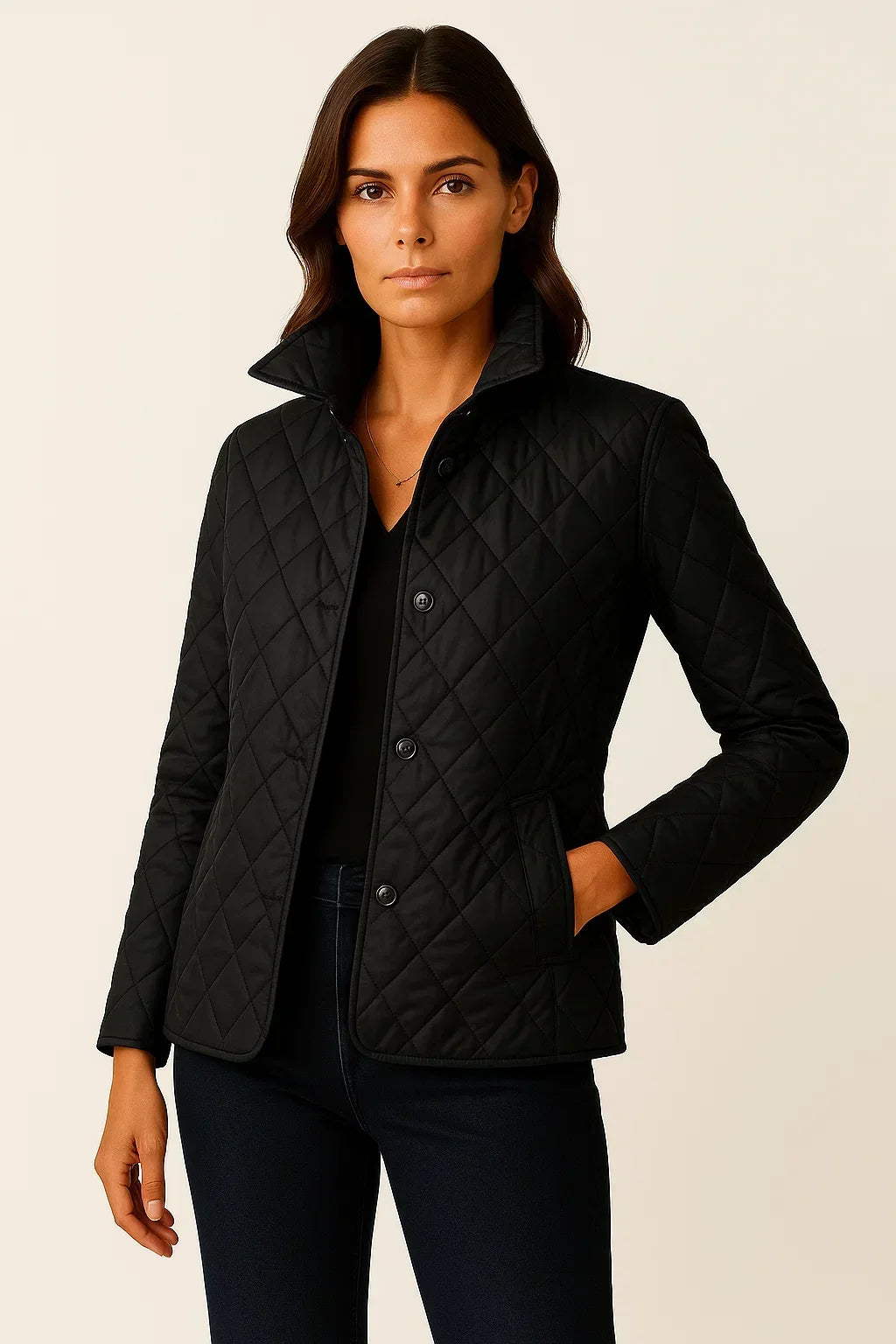 Anna | Gewatteerde blazer met knopen en geruite manchetten voor dames