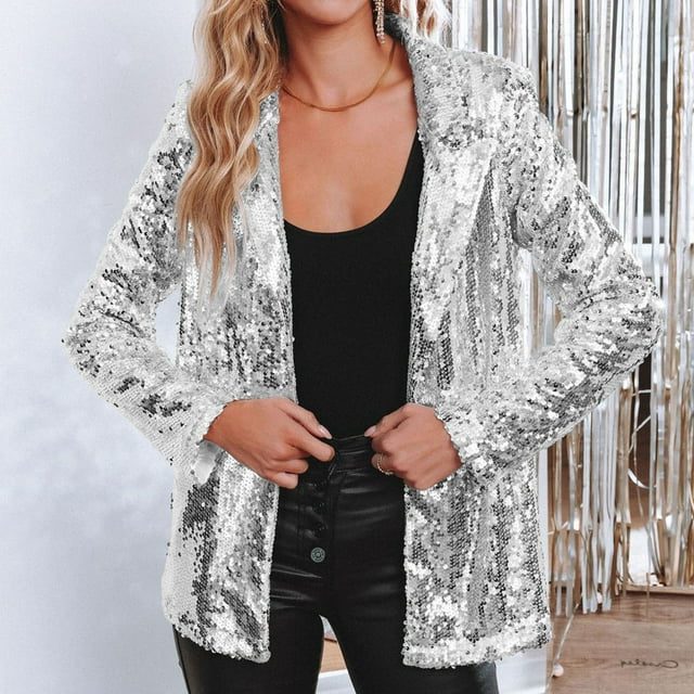 Avery | Getailleerde pailletten blazer met driekwartmouwen voor dames