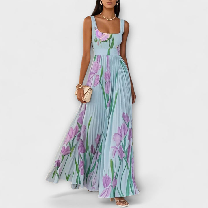 Vouwbare bloemen chiffon maxi-jurk