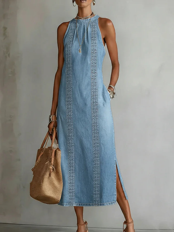 Júlia - Denim Jurk met Retro Kant