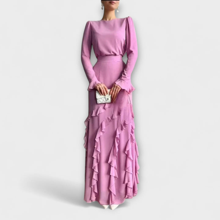 Fallon - Slim Fit Lange jurk met driedimensionale ruffles