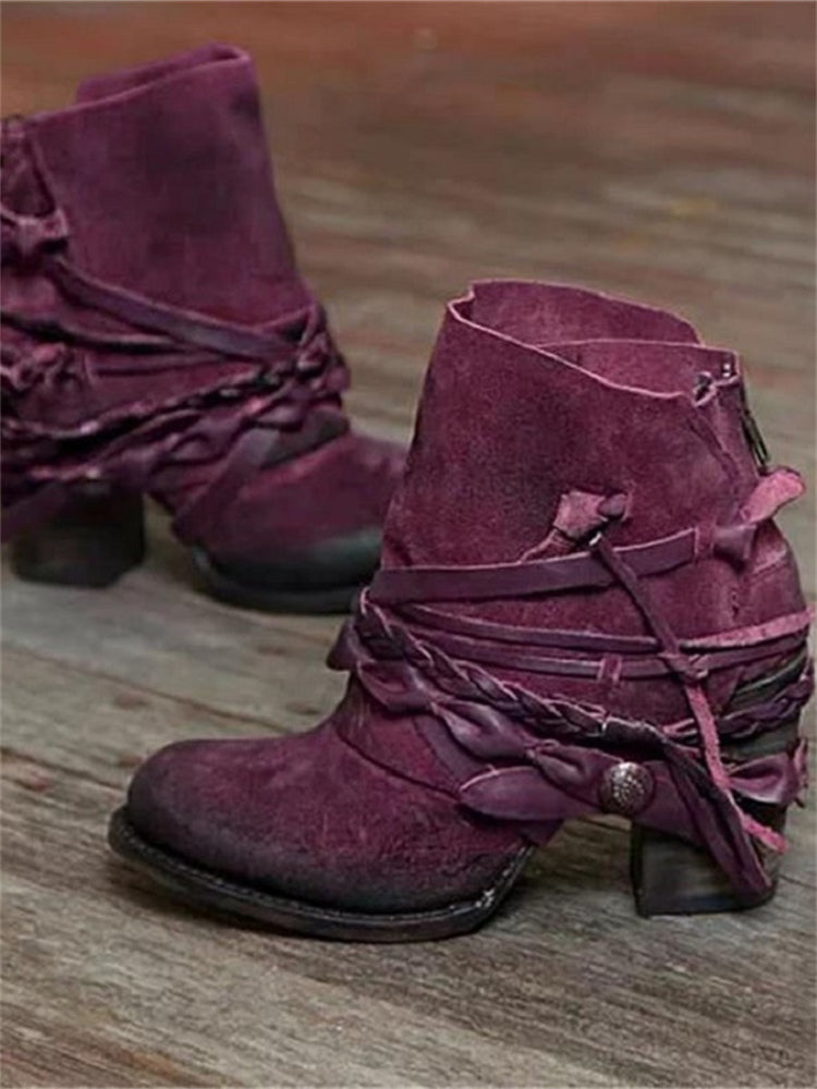 Genevieve | Suède veterbottines met gevlochten koorden voor dames
