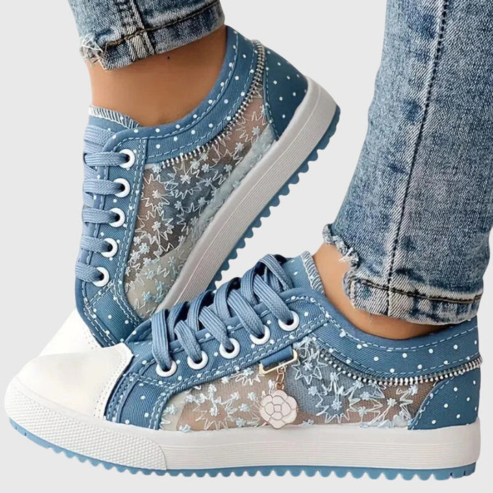 Elena | Plateausneakers met veters en gestippelde stof voor dames
