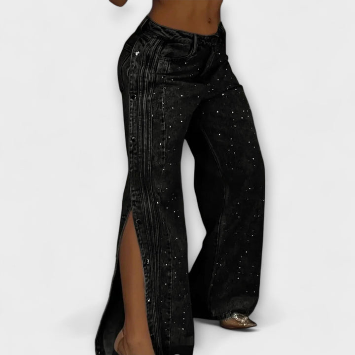 Nola - High-Waisted Jeans met Strass versieringen en zijknopen