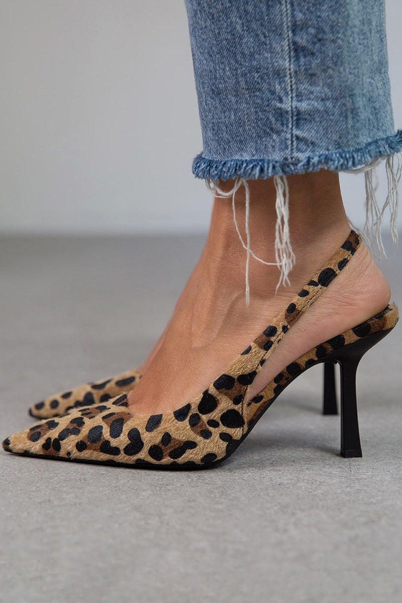 Liorina - Khaki Pumps met Luipaardprint en Spitse Neus