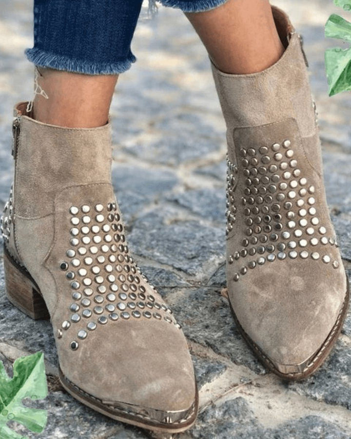 Benedetta | Suède bottines met blokhak en studs voor dames
