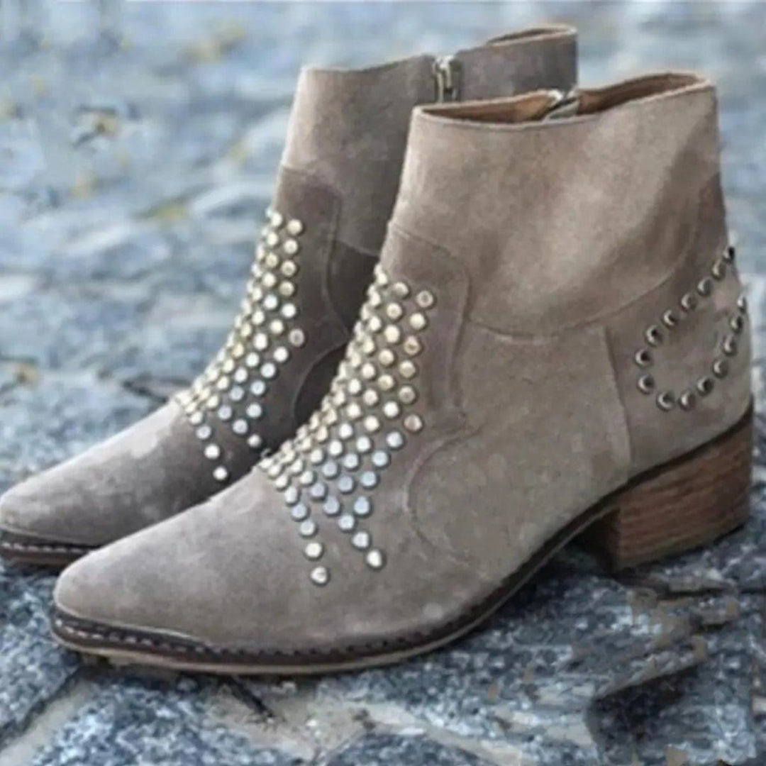 Benedetta | Suède bottines met blokhak en studs voor dames