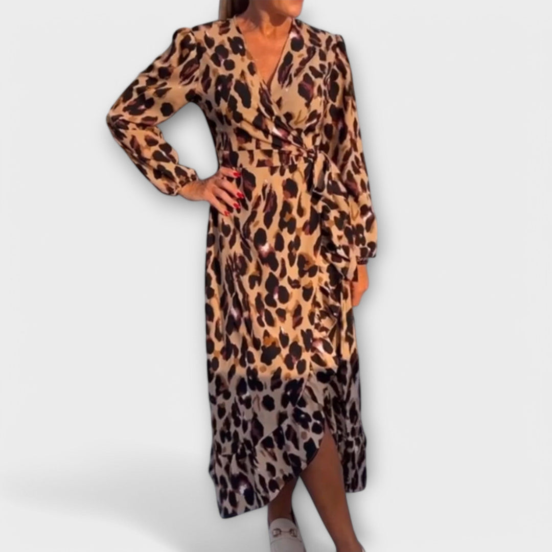 Luxe jurk met luipaardprint en V-hals