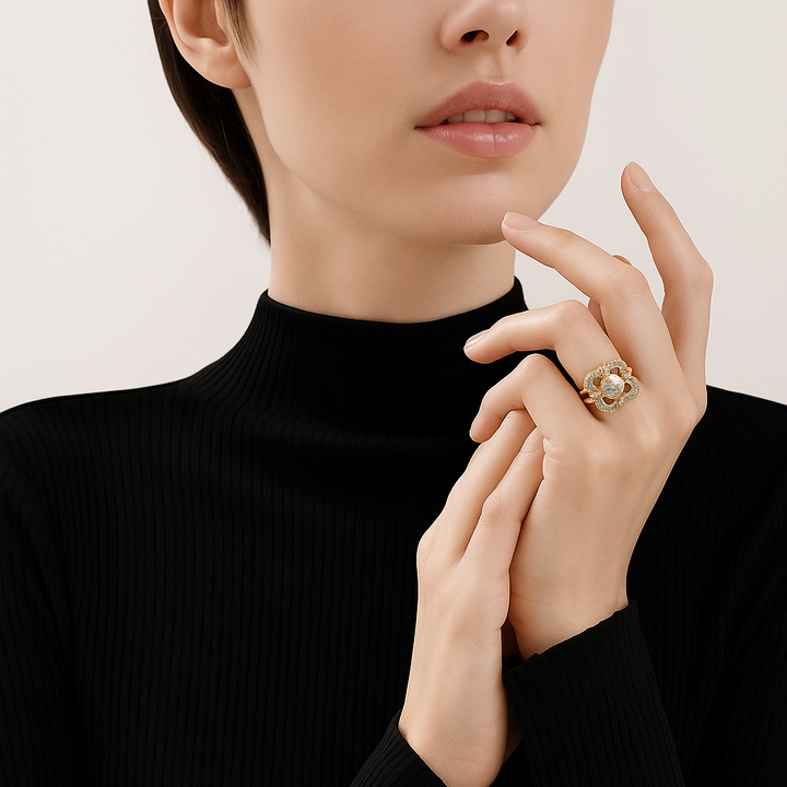Vintage-Gouden Ring met Zirkonia's