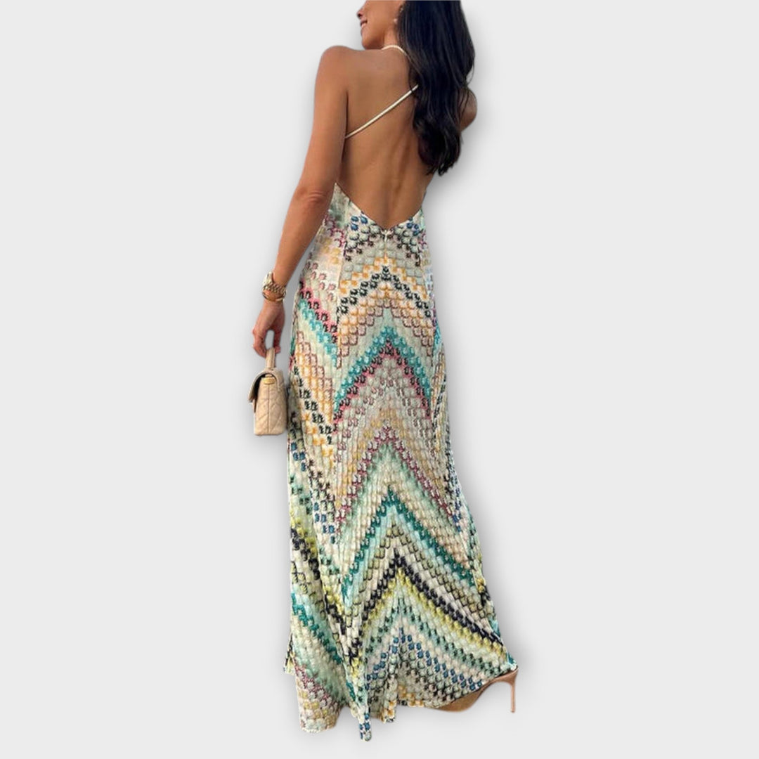 Remi - Missoni Kleurrijk Visgraatpatroon Maxijurk