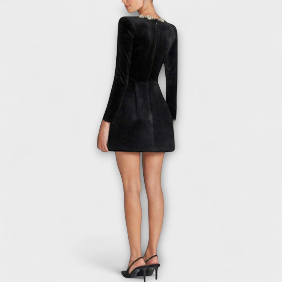Wren - Fluwelen Mini-jurk met Juwelenversiering