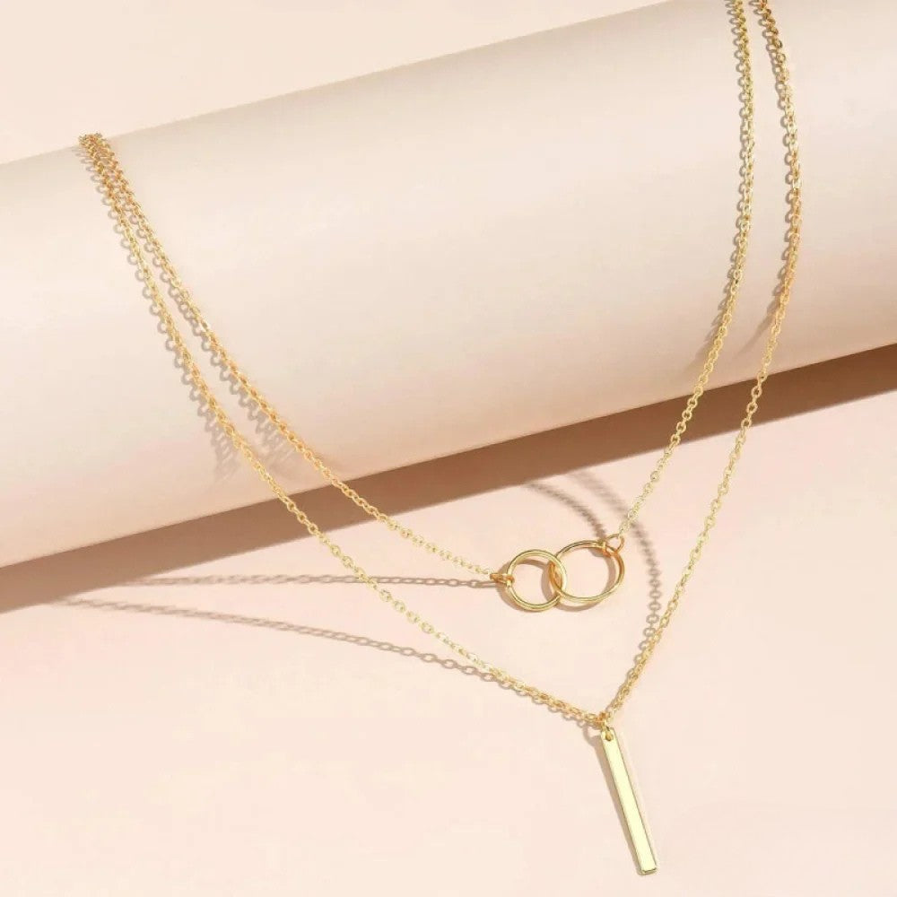 Retro Gouden Dubbele Cirkel Hanger Ketting