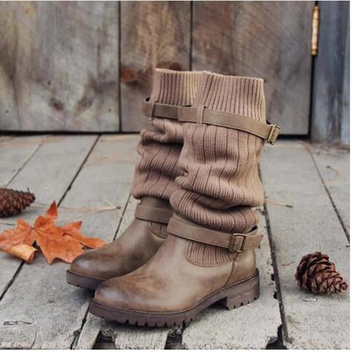 Calista | Slouchy winterlaarzen met gebreide schacht en gespbanden voor dames