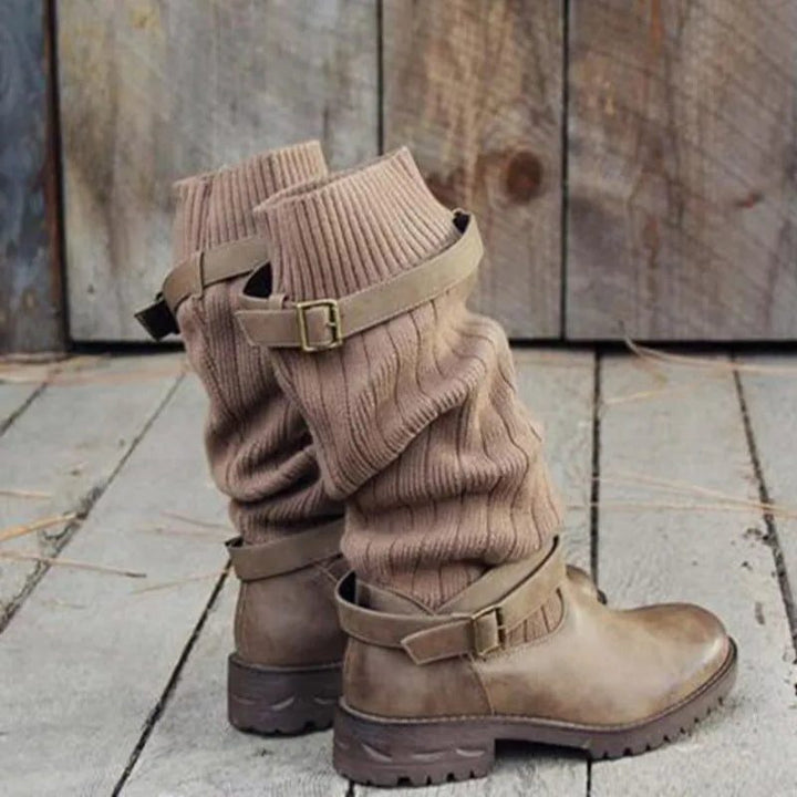 Calista | Slouchy winterlaarzen met gebreide schacht en gespbanden voor dames