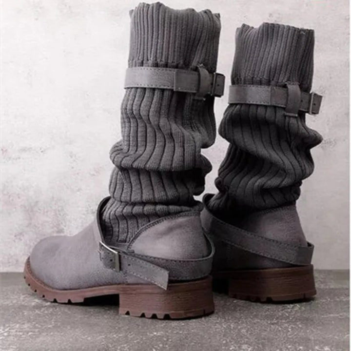 Calista | Slouchy winterlaarzen met gebreide schacht en gespbanden voor dames