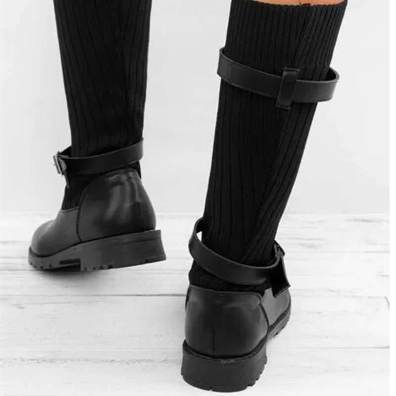 Calista | Slouchy winterlaarzen met gebreide schacht en gespbanden voor dames