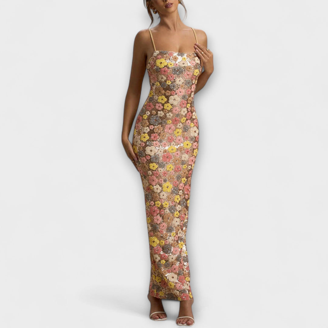 Oakley - Maxi-jurk met florale pailletten in 80's stijl