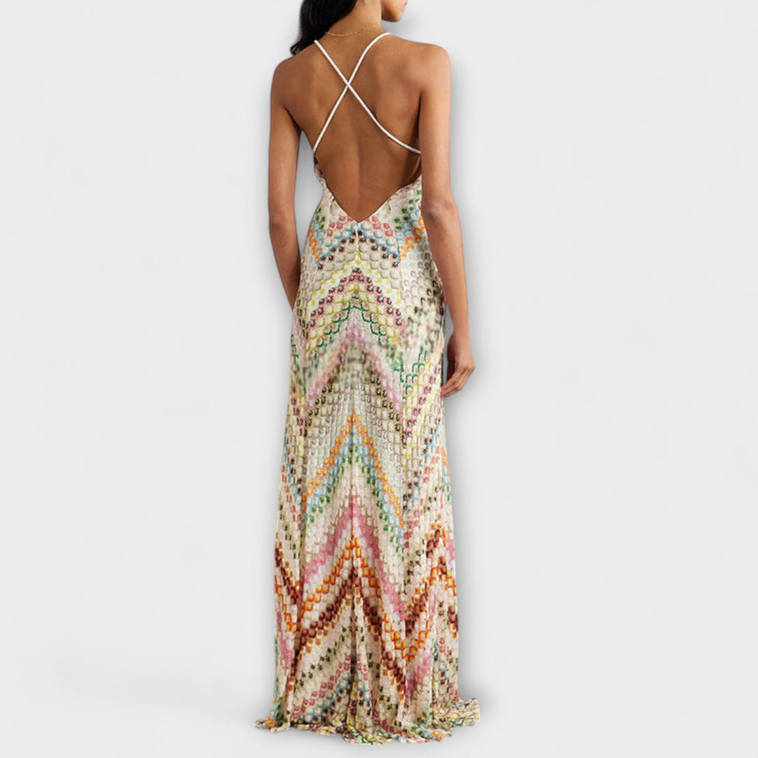 Remi - Missoni Kleurrijk Visgraatpatroon Maxijurk