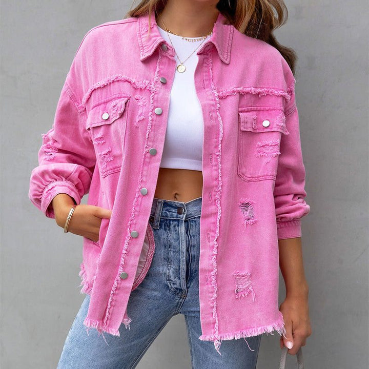 Cecilia | Oversized jeansjas in destroyed look voor dames