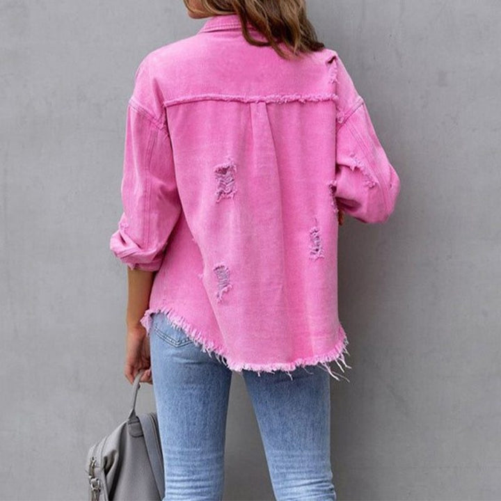 Cecilia | Oversized jeansjas in destroyed look voor dames
