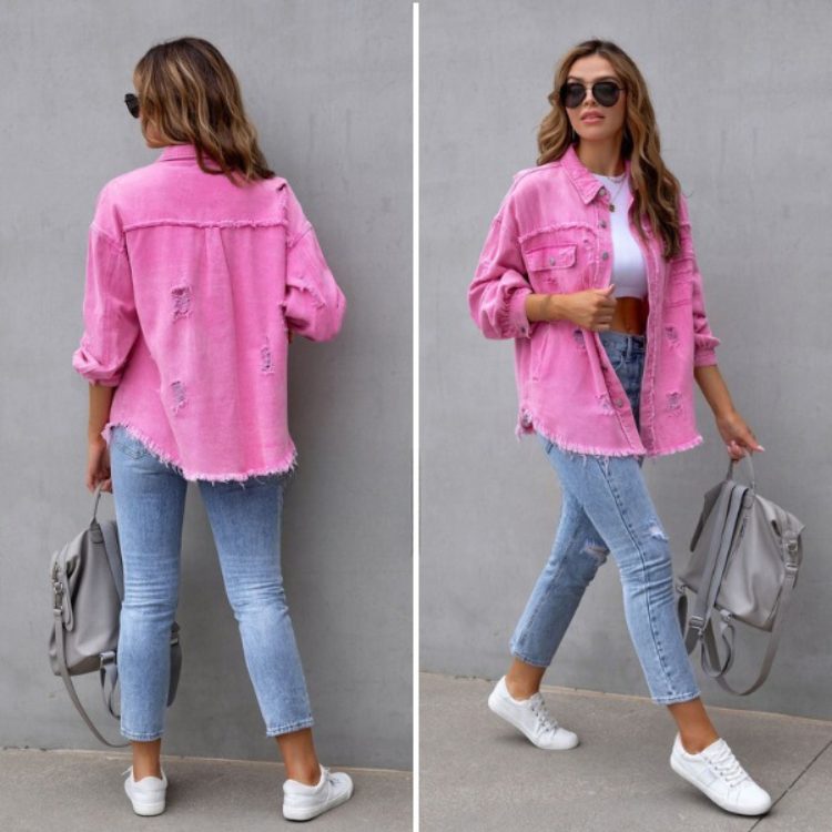 Cecilia | Oversized jeansjas in destroyed look voor dames