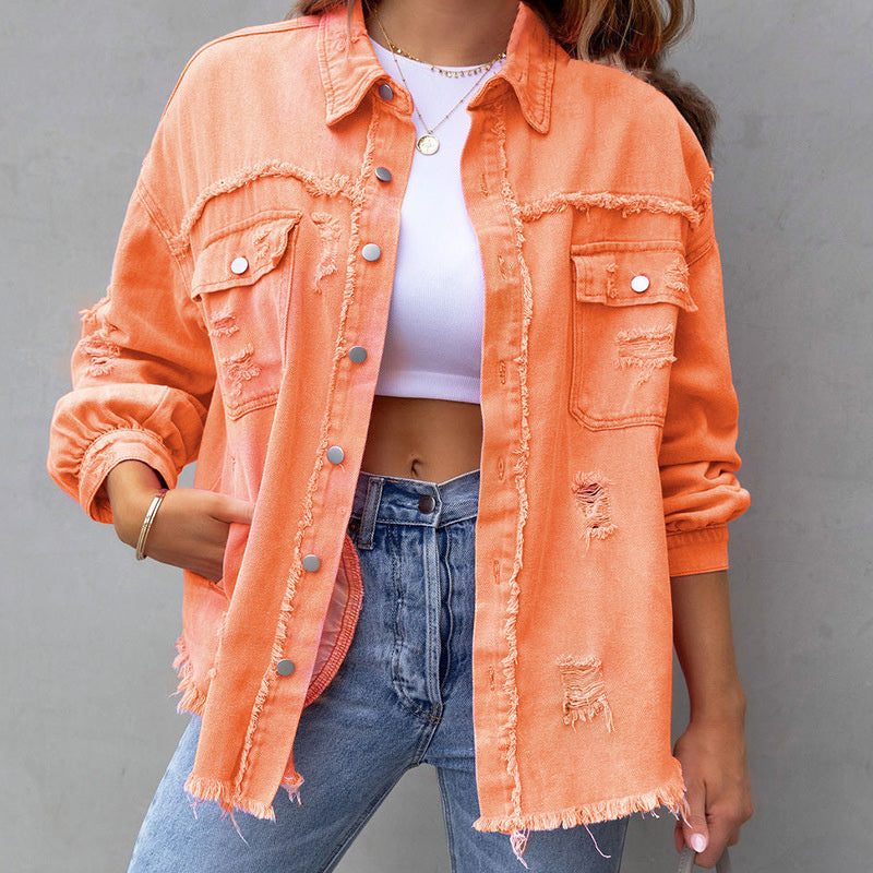 Cecilia | Oversized jeansjas in destroyed look voor dames