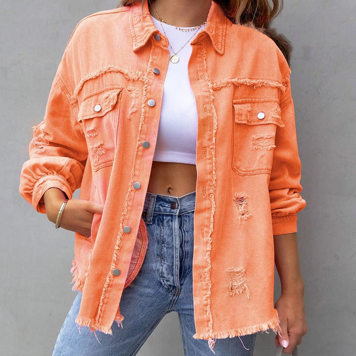 Cecilia | Oversized jeansjas in destroyed look voor dames
