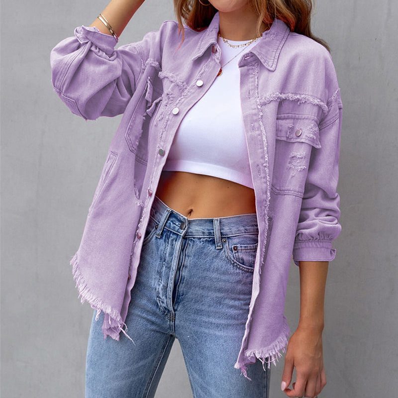 Cecilia | Oversized jeansjas in destroyed look voor dames
