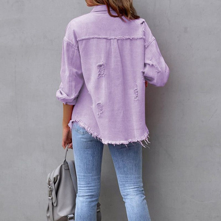 Cecilia | Oversized jeansjas in destroyed look voor dames