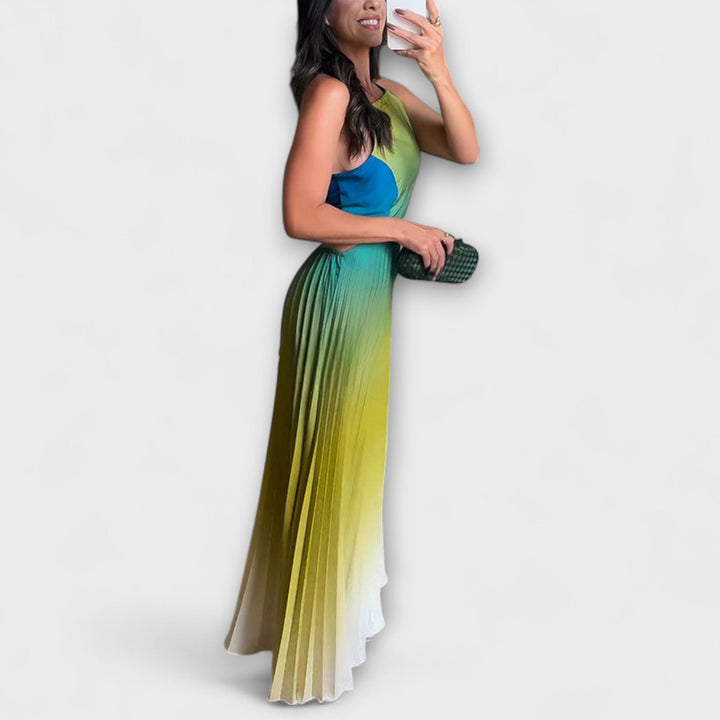 Haven - Chic rugloze kraag gradient plissé maxikleed